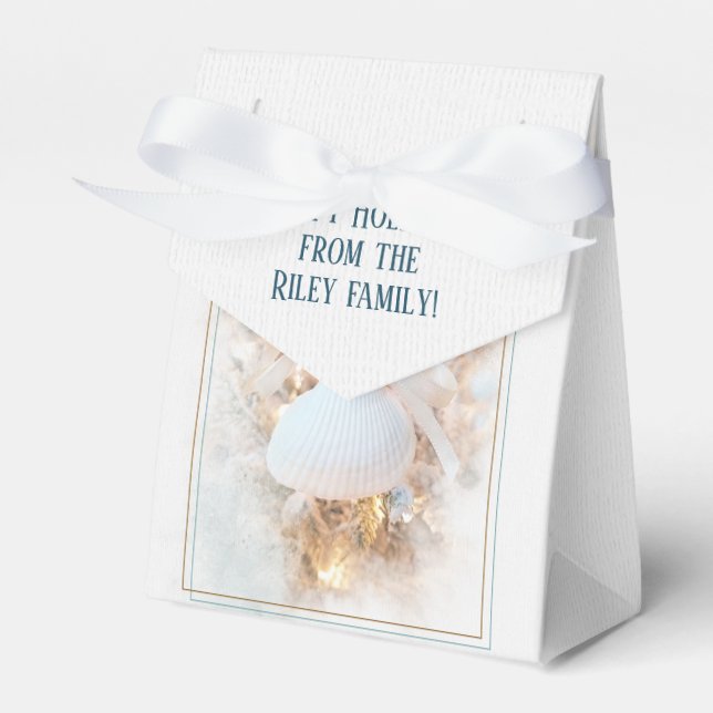 White Christmas Seashell Ornament Favor Box (Front Side)