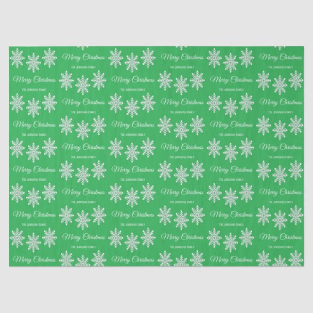 White Christmas snowflakes Merry Christmas green Tissue Paper (Front)