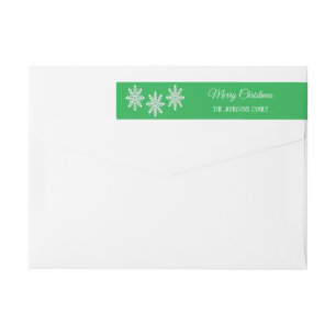 White Christmas snowflakes Merry Christmas green Wrap Around Label