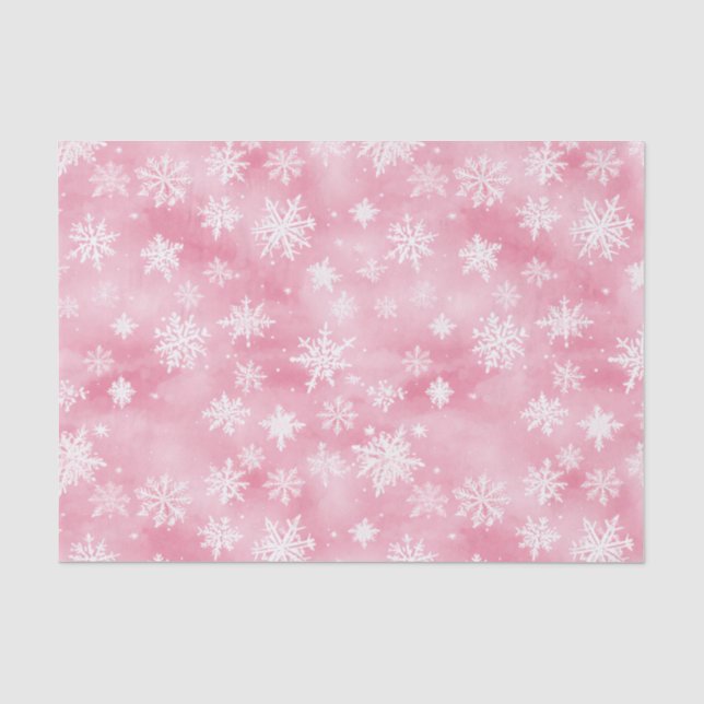 White Christmas Snowflakes Pink Watercolor Tissue Paper (Front)