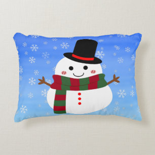 White Christmas Snowman Accent Pillow