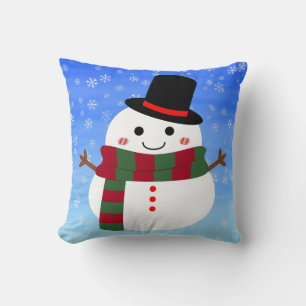 White Christmas Snowman Throw Pillow