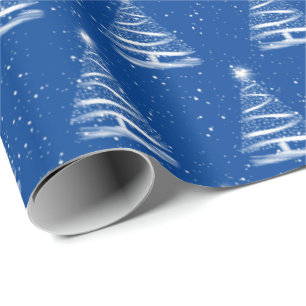 white Christmas star tree on blue Wrapping Paper