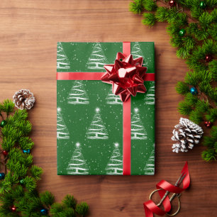 white Christmas star tree on green Wrapping Paper