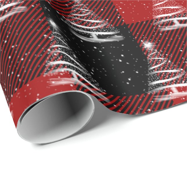 white Christmas star tree on plaid Wrapping Paper (Roll Corner)