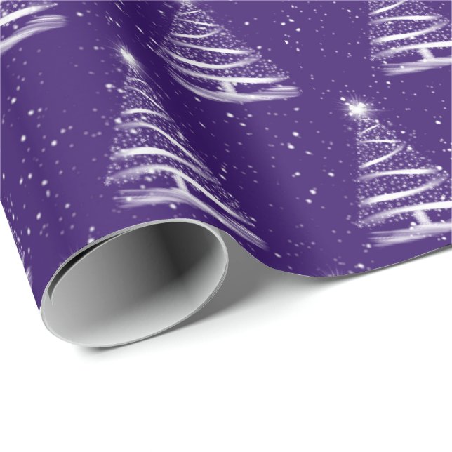 white Christmas star tree on purple Wrapping Paper (Roll Corner)