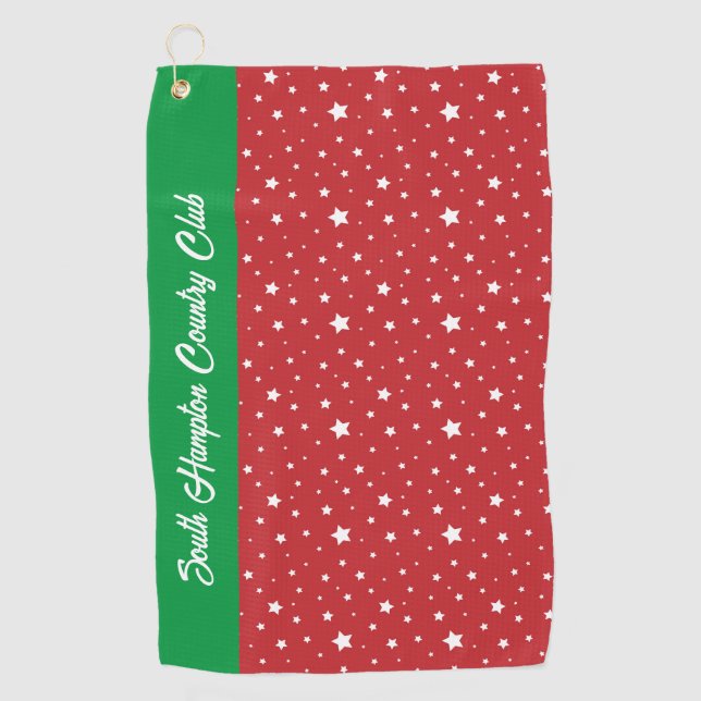 White Christmas Stars Golf Towel Custom Club Name (Front)