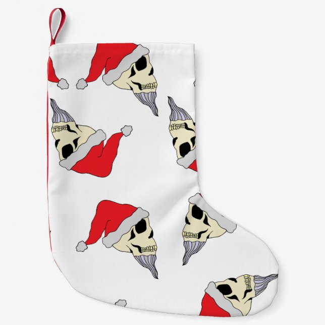 White Christmas Stocking With Santa Claus Skulls  (Front)