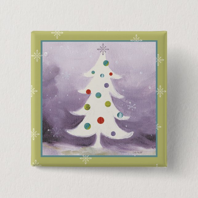 White Christmas Tree 2 Inch Square Button (Front)