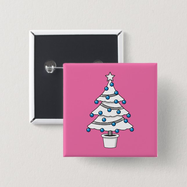 White Christmas Tree 2 Inch Square Button (Front & Back)