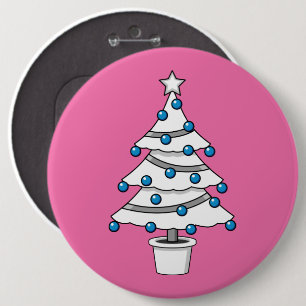 White Christmas Tree 6 Inch Round Button