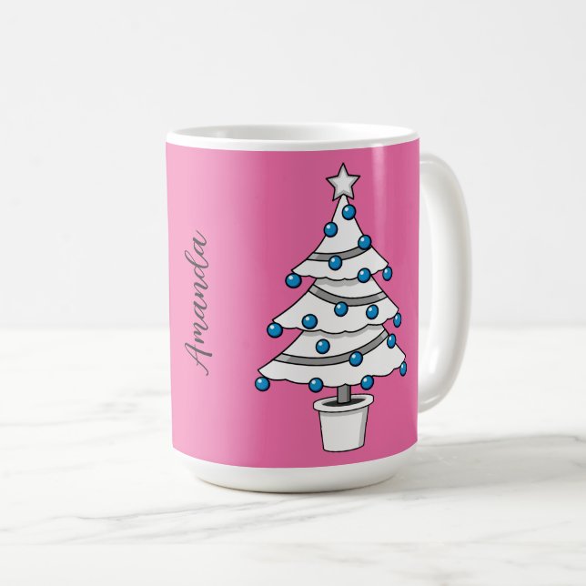 White Christmas Tree | Add your Name Coffee Mug (Front Right)