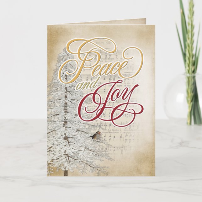 white Christmas tree and music Holiday Card (Front)