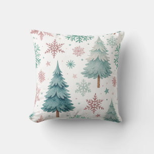 White Christmas Tree and Snowflake Throw Pillow