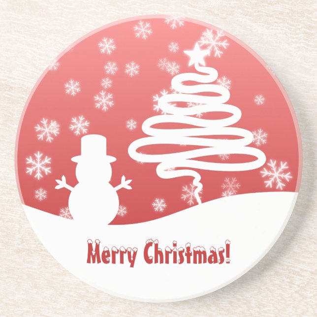 White Christmas Tree and Snowman Coaster (Front)