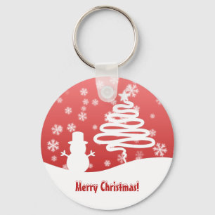 White Christmas Tree and Snowman Keychain