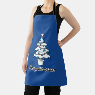 White Christmas Tree Blue Decorations - Merry Xmas Apron