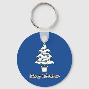 White Christmas Tree Blue Decorations - Merry Xmas Keychain