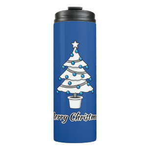 White Christmas Tree Blue Decorations - Merry Xmas Thermal Tumbler