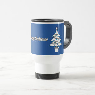 White Christmas Tree Blue Decorations - Merry Xmas Travel Mug
