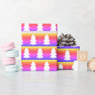 White Christmas Tree Blue Purple Orange Wrapping Paper