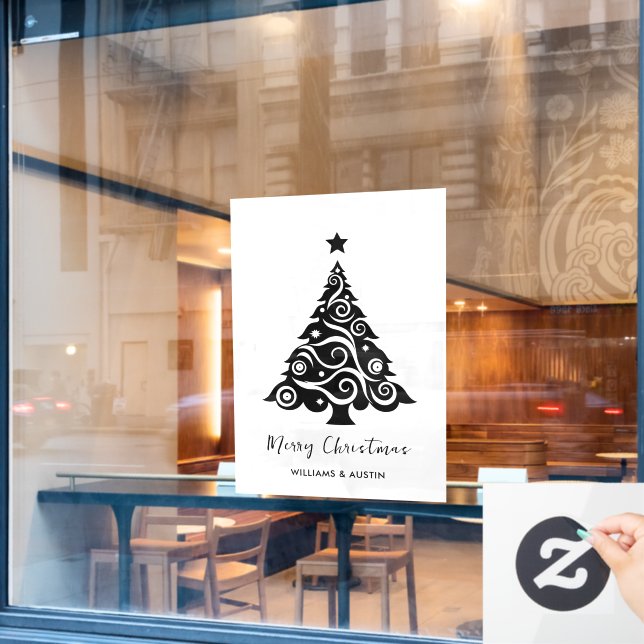 White Christmas Tree Business Window Decoration Cling (Cafe Window)