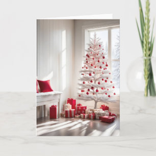 White Christmas Tree By Winter Window Holiday Card