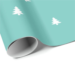 White Christmas Tree Iconic Pattern Festive Teal Wrapping Paper