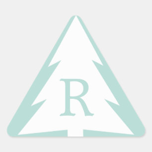 White Christmas Tree on Mint Green Custom Monogram Triangle Sticker
