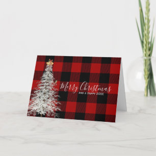 White Christmas Tree on Plaid Card