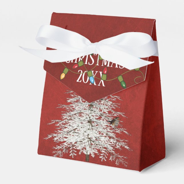 white Christmas tree on red Favor Box (Front Side)
