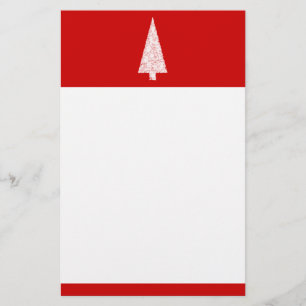 White Christmas Tree. On Red. Modern. Stationery