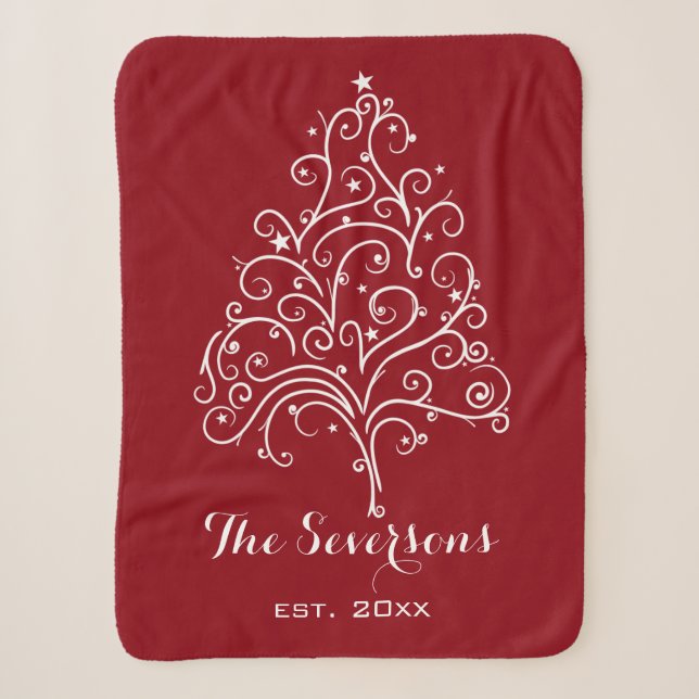White Christmas Tree on Red Sherpa Blanket (Front)