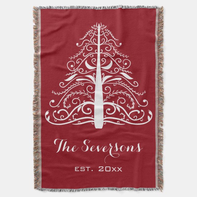 White Christmas Tree on Red Throw Blanket (Front Vertical)