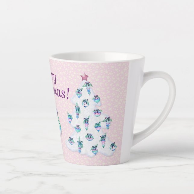 White Christmas Tree on Snowy Pink Latte Mug (Right)