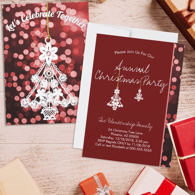 White Christmas Tree Ornament Red Bokeh Template (Creator Uploaded)