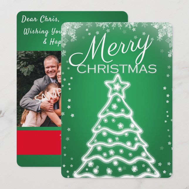 White Christmas Tree Photo Greeting Cards (Front/Back)