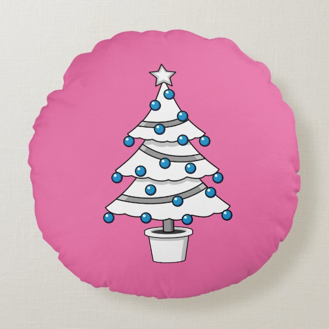 White Christmas Tree Round Pillow (Front)