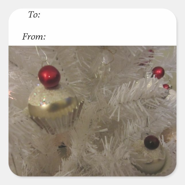 White Christmas Tree Square Sticker (Front)