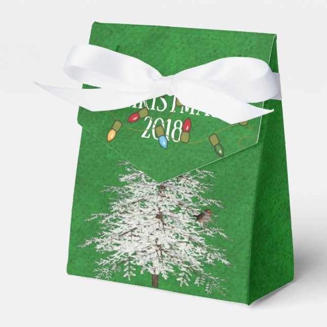 white Christmas tree with bird and bells Favor Box (Front Side)