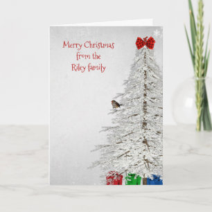 white Christmas tree with bird Holiday Card