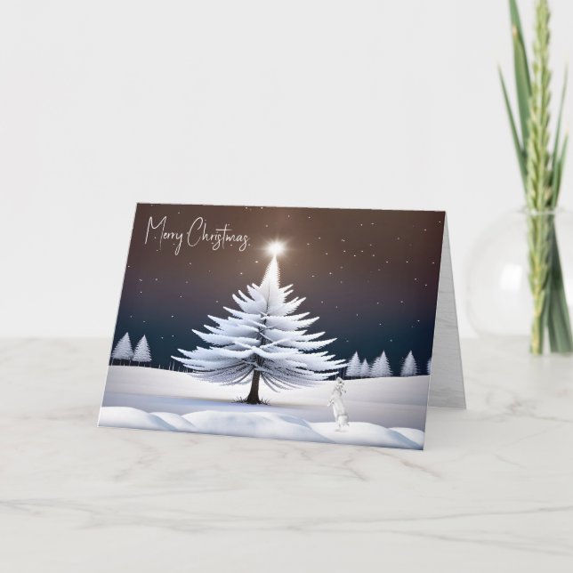 White Christmas Tree With Bunny Holiday Card (Front)