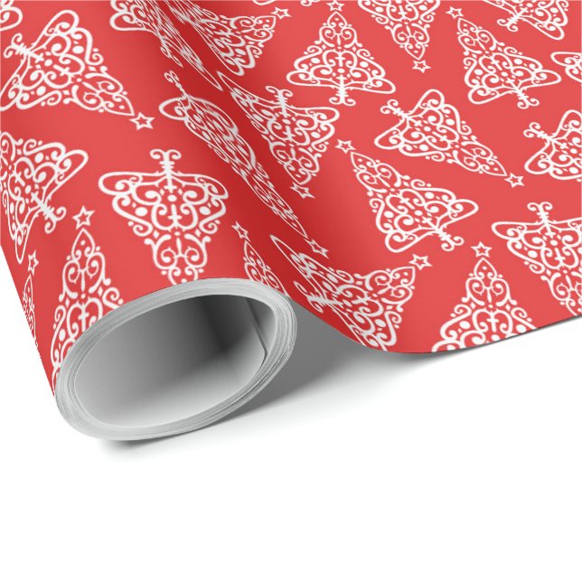 White Christmas Tree with Red Backing  Wrapping Paper (Roll Corner)