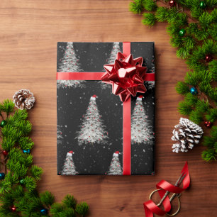 White Christmas Tree with Santa Hat Wrapping Paper