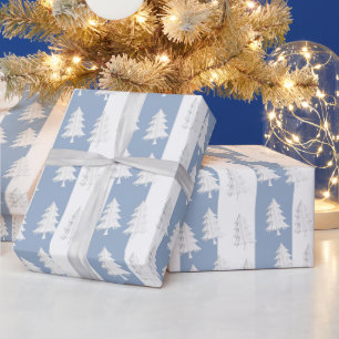 White Christmas Tree Wrapping Blue & White Stripe Paper