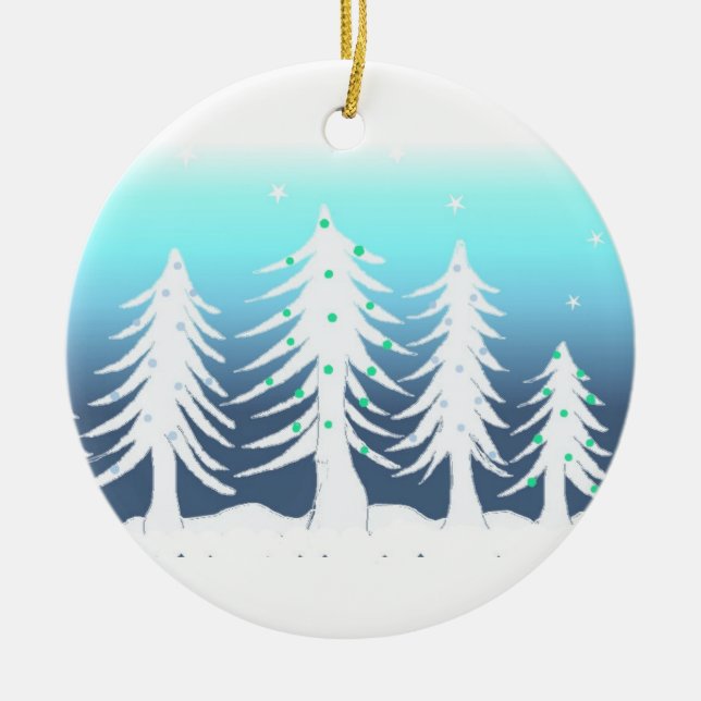 White Christmas Trees Ceramic Ornament (Front)