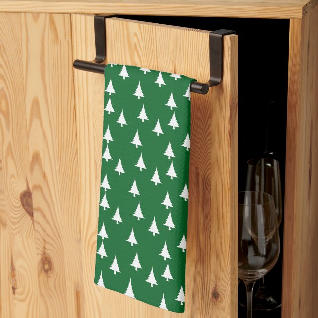White Christmas Trees Green  Kitchen Towel (Thirds Fold)