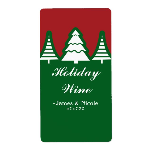 White Christmas Trees Holiday Party Wine Label (Front)