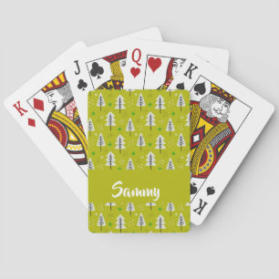 White Christmas trees on green Playing Cards