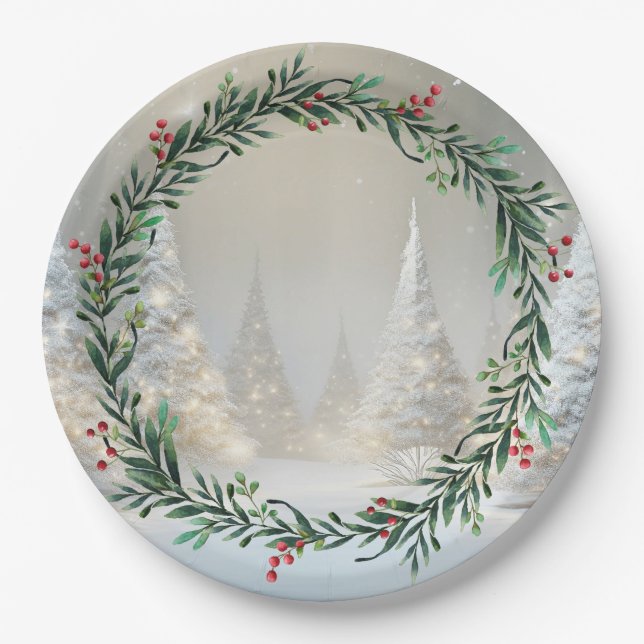 White Christmas Trees Paper Plate (Front)